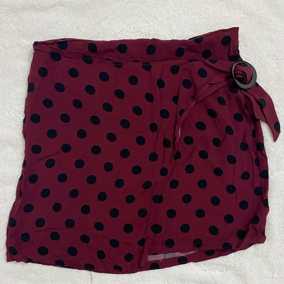Mango Asymmetrical Burgundy and Black Polka Dot Skirt - Picture 2 of 4